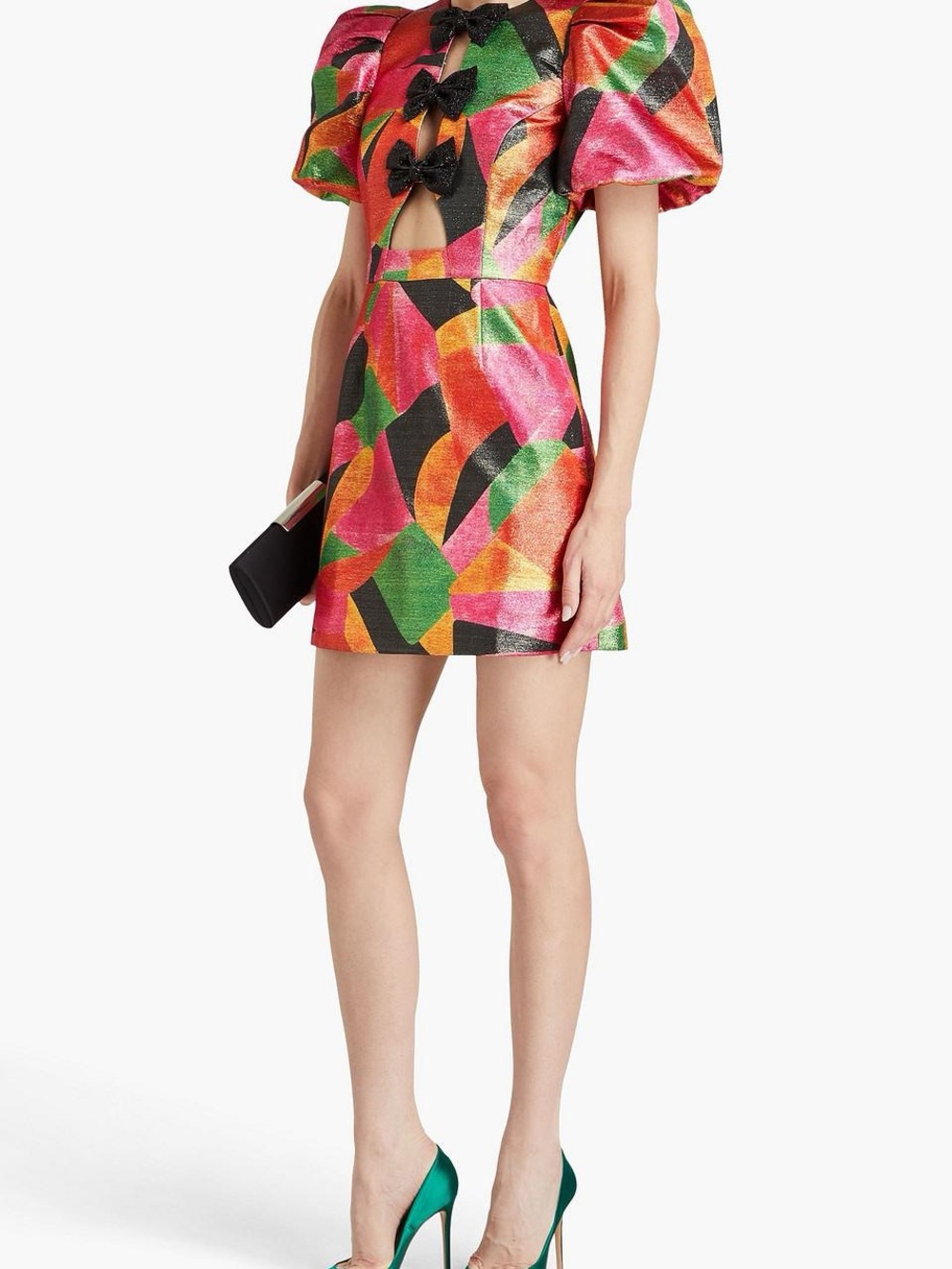Rebecca Vallance Pink, Green & Orange Abstract Bow-Front Mini Dress - Picture 2 of 7